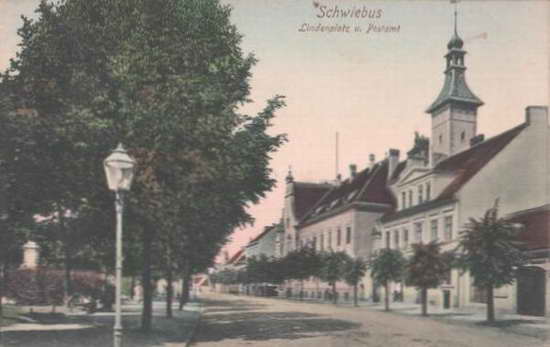 0255bg Schwiebus, Postamt 1909 color